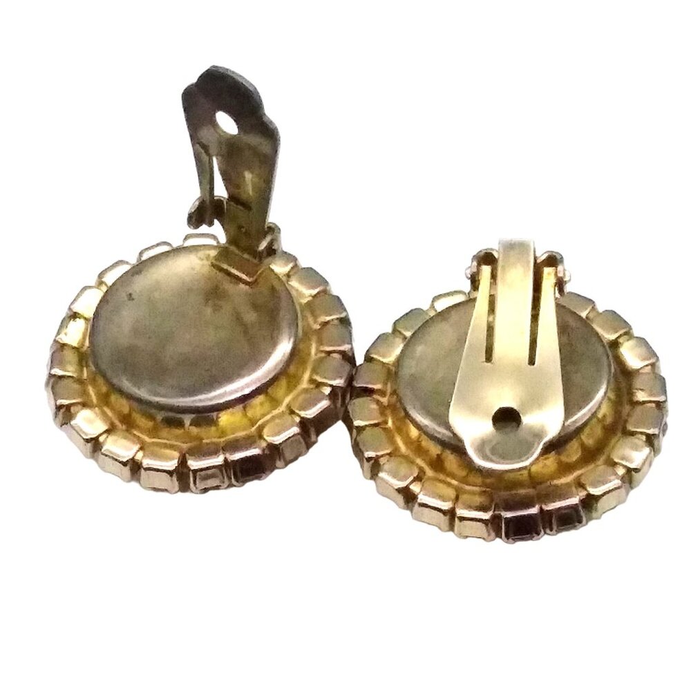 Vintage Crystal Halo Sparkle Earrings, Clip On 1940s Glam, Faceted Topaz Colored - Picture 5 of 5